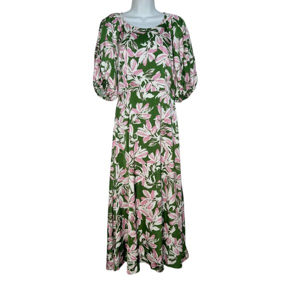 Baltic Born Tucson Midi Dress Floral Puff Sleeve Wedding Green Pink Small - Picture 7 of 16